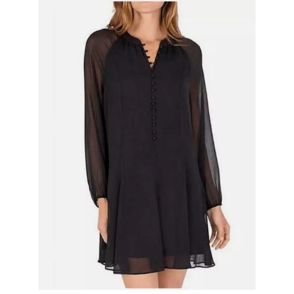 Joie Dresses & Skirts - Joie Little Black Dress M Sheer Balloon Sleeves Short Classic Dark Romantic LBD